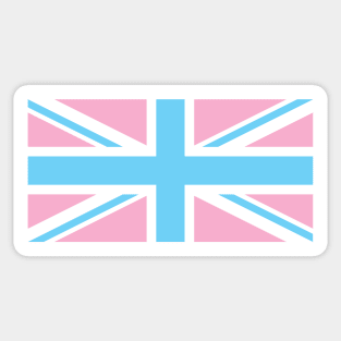 TRANSGENDER UK FLAG (UNION JACK) - PALE BLUE, WHITE AND PINK TRANSGENDER FLAG, INVERTED COLOURS Sticker